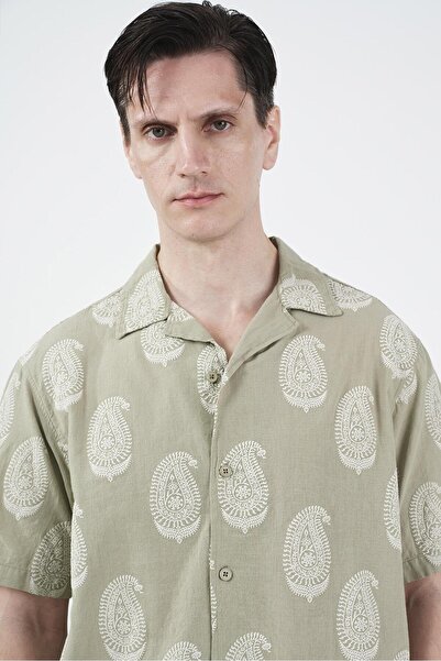 GIESTO Shal Patterned Khaki Shirt