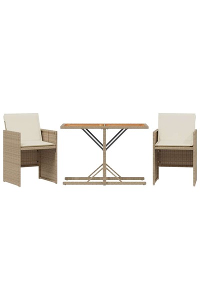 vidaxl Set bistro cu perne, 3 piese, bej, poliratan