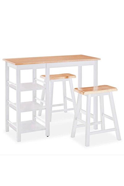 vidaxl Set mobilier de bar, 3 piese, alb, MDF