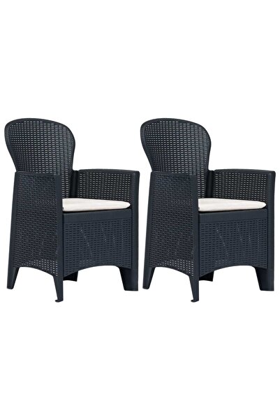 vidaxl Scaune de grădină cu perne 2 buc. antracit plastic aspect ratan