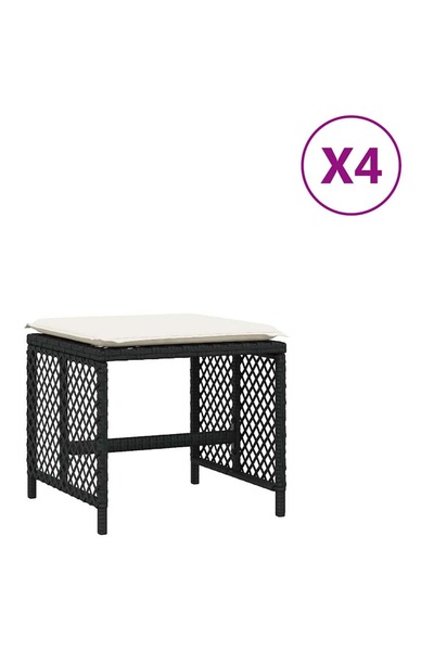 vidaxl Scaune de grădină cu perne, 4 buc. negru 41x41x36 cm poliratan