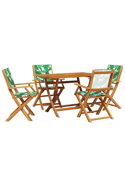 vidaxl Set mobilier de grădină 5 piese textil model frunze/lemn masiv