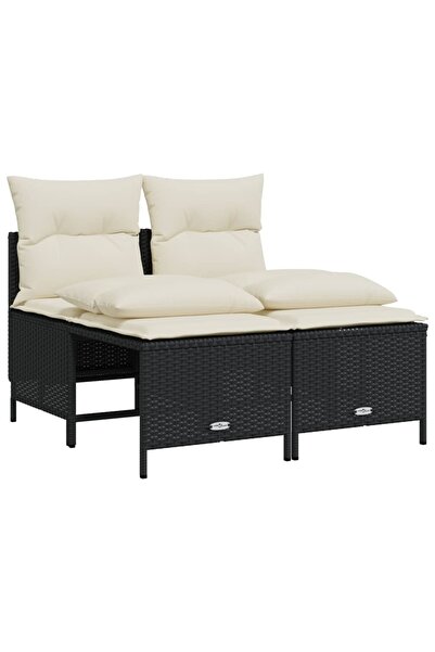 vidaxl Set mobilier de grădină cu perne, 4 piese, negru, poliratan