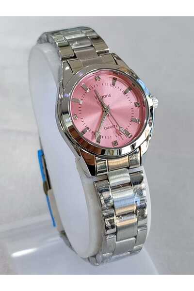 Vegans çelik kordonlu, kadranı pembe, 3 ATM su geçirmez, 2 yıl garantili kadı...