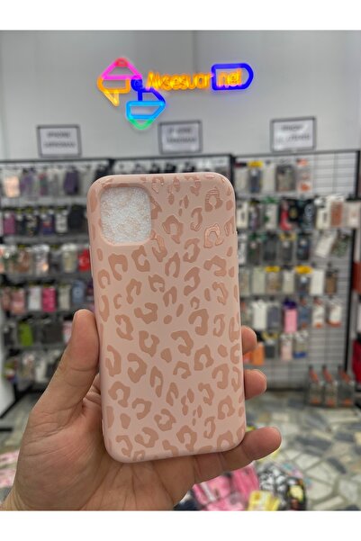 eaksesuarnet حافظة آيفون 11 باللون الوردي L طبعة الفهد مصنوعة من السيليكون