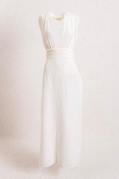 BSL Helen Müslin Midi Elbise