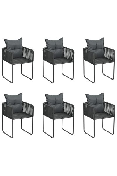 vidaxl Scaune de exterior cu perne, 6 buc., negru, poliratan