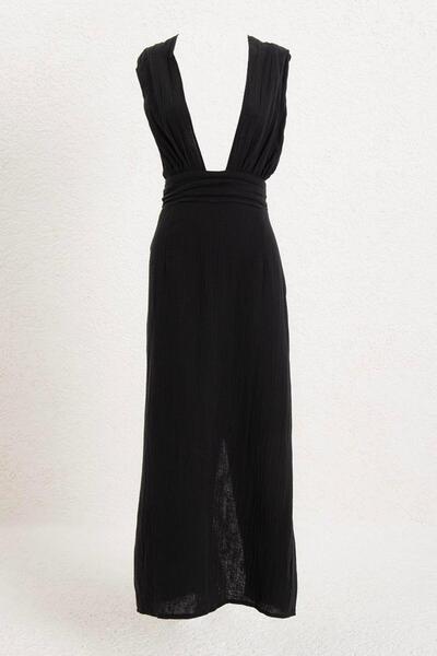 BSL Helen Müslin Midi Elbise