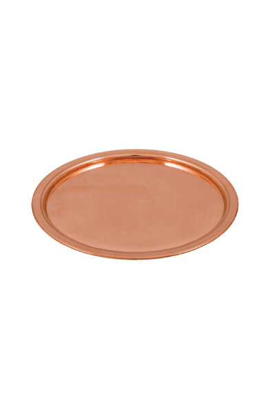 Mediterranean Art Round shiny copper tray for serving coffee and tea 24 cm