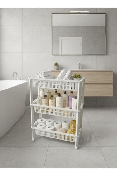 Store HGY Home 3 Katlı Tekerlekli Banyo \ Mutfak Düzenleyici No-1 - Beyaz
