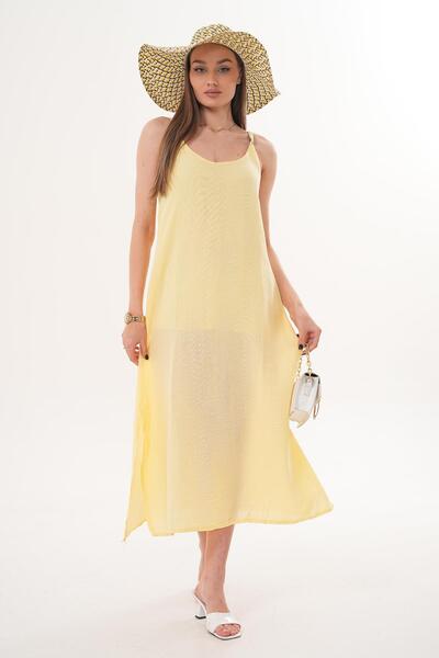 ŞİMAL Women's Rope Strap a Lined Muslin Long Dress 260008 -