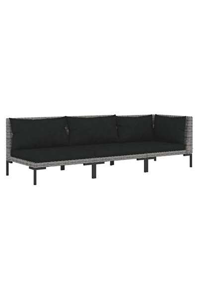 vidaxl Set mobilier grădină 3 piese, gri închis, poliratan semi-rotund
