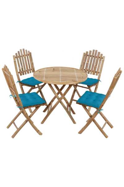 vidaxl Set mobilier de exterior pliabil, cu perne, 5 piese, bambus