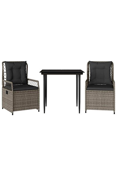 vidaxl Set mobilier de grădină cu perne, 3 piese, gri, poliratan