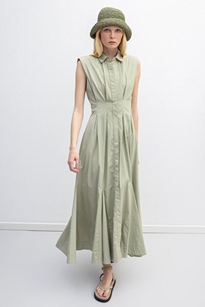 BSL Volanlı Midi Boy Gömlek Elbise