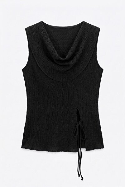 BSL Degaje Yakalı Dokulu Bağlama Detaylı Bluz