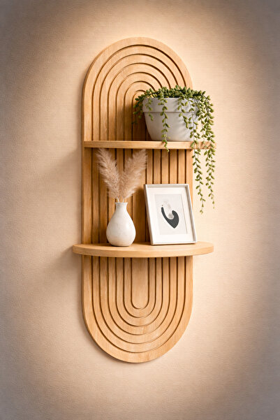 Steel & More Antik Çınar Ahşap Duvar Rafı 2 Katlı Dekoratif Duvar Rafı - 54x1...