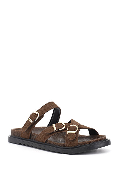 GÖNDERİ(R) Women's Coffee Suede Buckled Casual Slipper