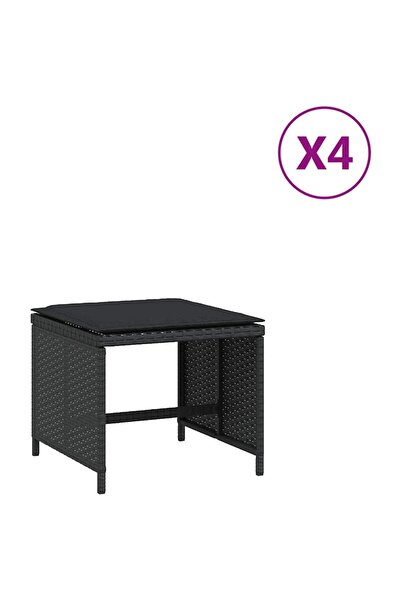 vidaxl Scaune de grădină cu perne, 4 buc. negru 41x41x36 cm poliratan