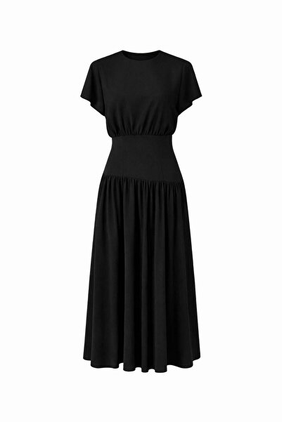 HAZELANNA Black Midi Dress with Waist Corset