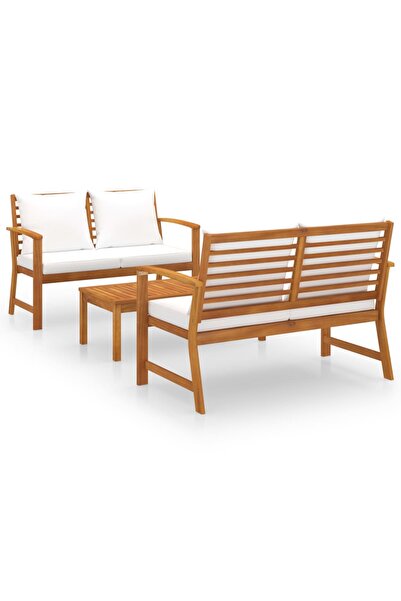 vidaxl Set mobilier de grădină, cu perne, 3 piese, lemn masiv acacia
