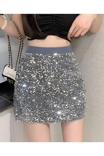 OMS Fustă de damă cu paiete, sclipici, bodycon, scurtă