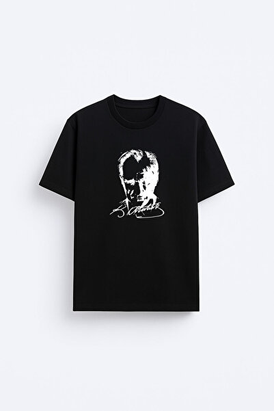 AYDESİGN Siluetă Mustafa Kemal Atatürk cu imprimeu guler rotund Tricou negru ...
