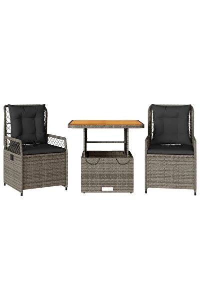 vidaxl Set mobilier de grădină cu perne, 3 piese, gri, poliratan