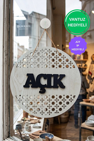 ERDİZDEN Rattan Patterned Open-Closed Sign - Maple