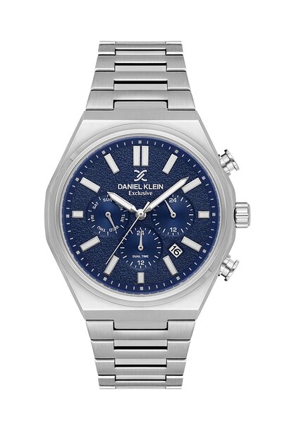 Daniel Klein Men's Watch with Dial Dark Blue Cord Silver Color 43 mm