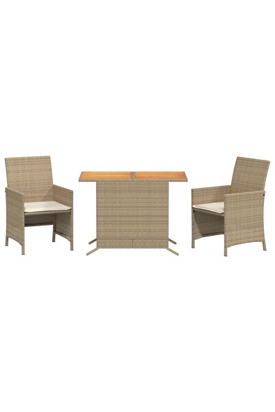 vidaxl Set bistro cu perne, 3 piese, bej, poliratan