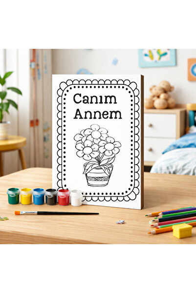 Cemira Anneler Günü Boyanabilir Ahşap Tablo Seti -6'lı Akrilik Boya + Fırça- ...