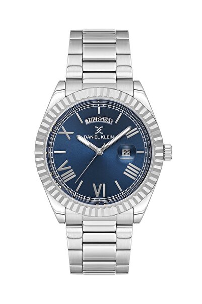 Daniel Klein Dial Navy Blue Strap Silver Color 42.5 mm 5 Atm Men's Wristwatch