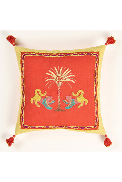 Zsa Zsa Zsu وسادة رمي مبطنة بالقطن ومطرزة بشراشيب مقاس 50 × 50 سم برتقالي