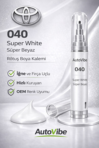 AutoVibe Toyota Rötuş Boya Kalemi 040 Süper Beyaz 2Si1Arada Çizik Giderici