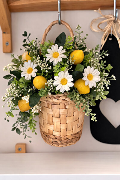 ecrella Hasır Sepet Kapı Süsü Papatya Limon Dekoratif Kapı Süsü Balkon Bahçe ...