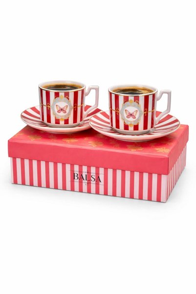 cashen Kelebek Patterned 2-Piece Turkish Coffee Cup Boxed Porcelain Coffee Cup Set