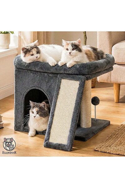 Elindor Set de joacă pentru pisici ®, stâlp de zgâriat din sisal, stâlp pentr...