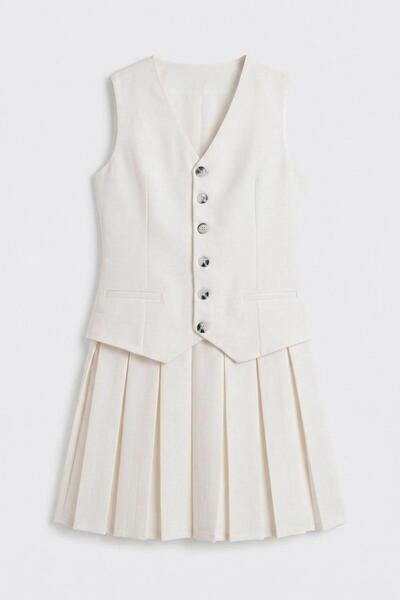 BSL Pileli Kolsuz Mini Elbise