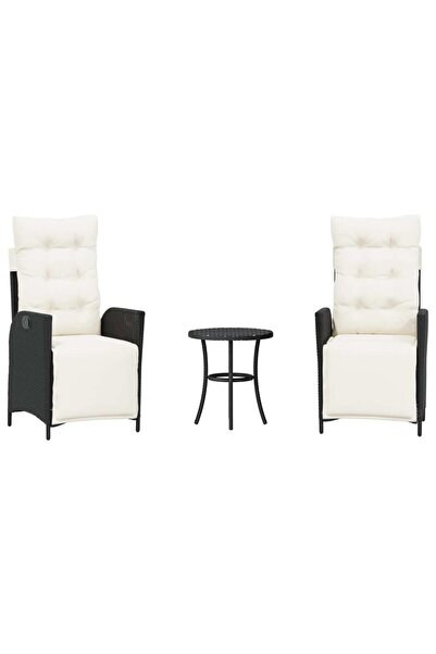 vidaxl Set bistro cu perne, 3 piese, negru, poliratan