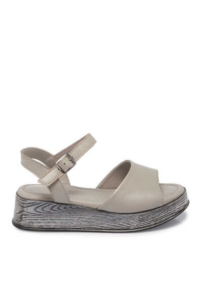 Tergan Gri Hakiki Deri Kadın Sandalet - K25Y1SN67926-U6Q