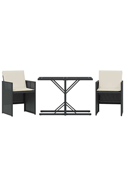 vidaxl Set bistro cu perne, 3 piese, negru, poliratan