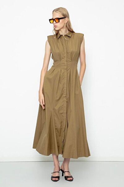 BSL Volanlı Midi Boy Gömlek Elbise