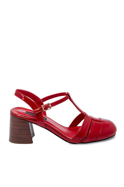 Tergan Kırmızı Hakiki Rugan Deri Kadın Topuklu Ayakkabı - K25Y1AY67910-D02