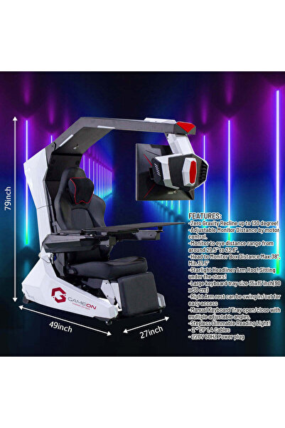 GAMEON IW-R 1-PRO Zero Gravity Reclining Computer Workstation Gaming Simulato...