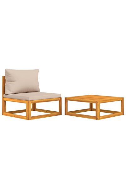 vidaxl Set canapea de grădină, 2 piese, cu perne, lemn masiv de acacia