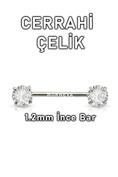MORNEVA Cerrahi Çelik İnce Barlı 1.2mm Minik Kristal Daire Taşlı Meme Ucu Nip...
