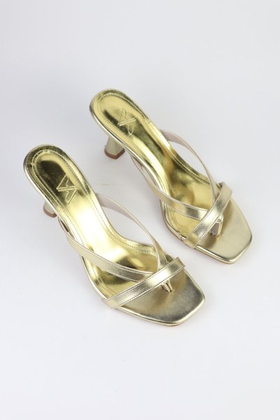 VARENZA WOMAN SHOES Women's Gold Metallic Gold Flip-Flops with Heels Slipper and Sandals