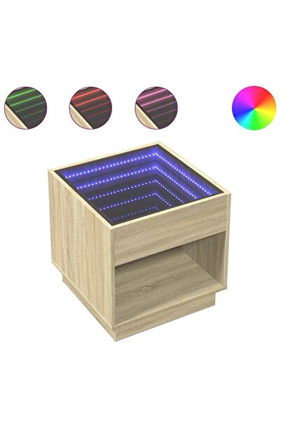 vidaxl Noptieră cu LED infinity, stejar sonoma, 50x50x50 cm