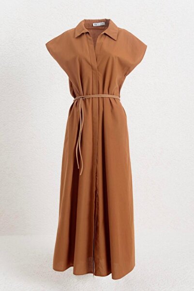 BSL %100 Cotton Midi Gömlek Elbise